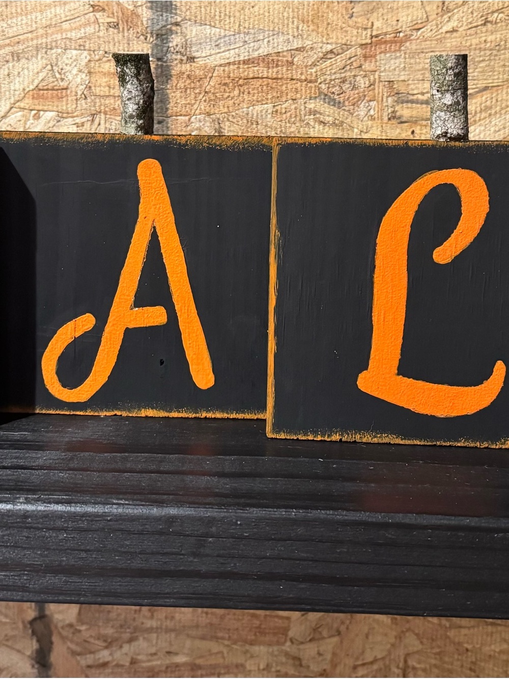 Handpainted Black Wooden Letter Plaque - Orange Letter